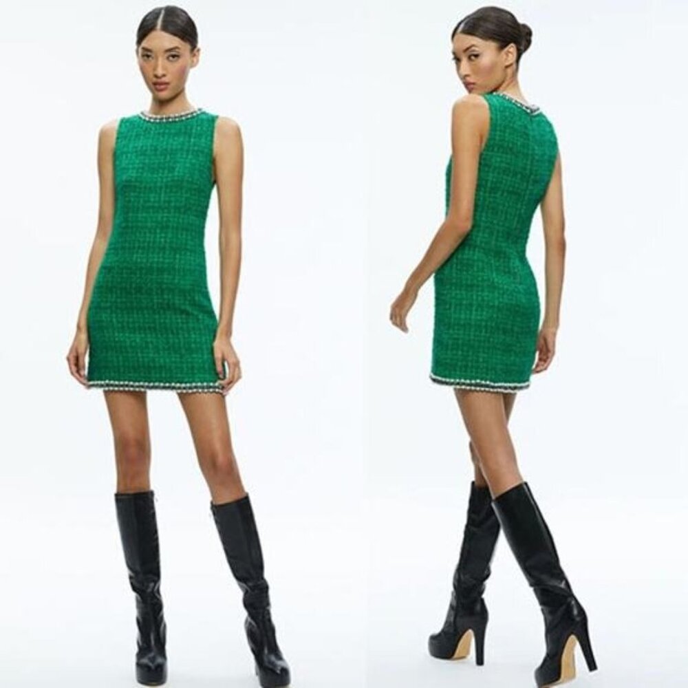 NWT Alice + Olivia Clyde Embellished Shift Dress Green Light Emerald Size: 6